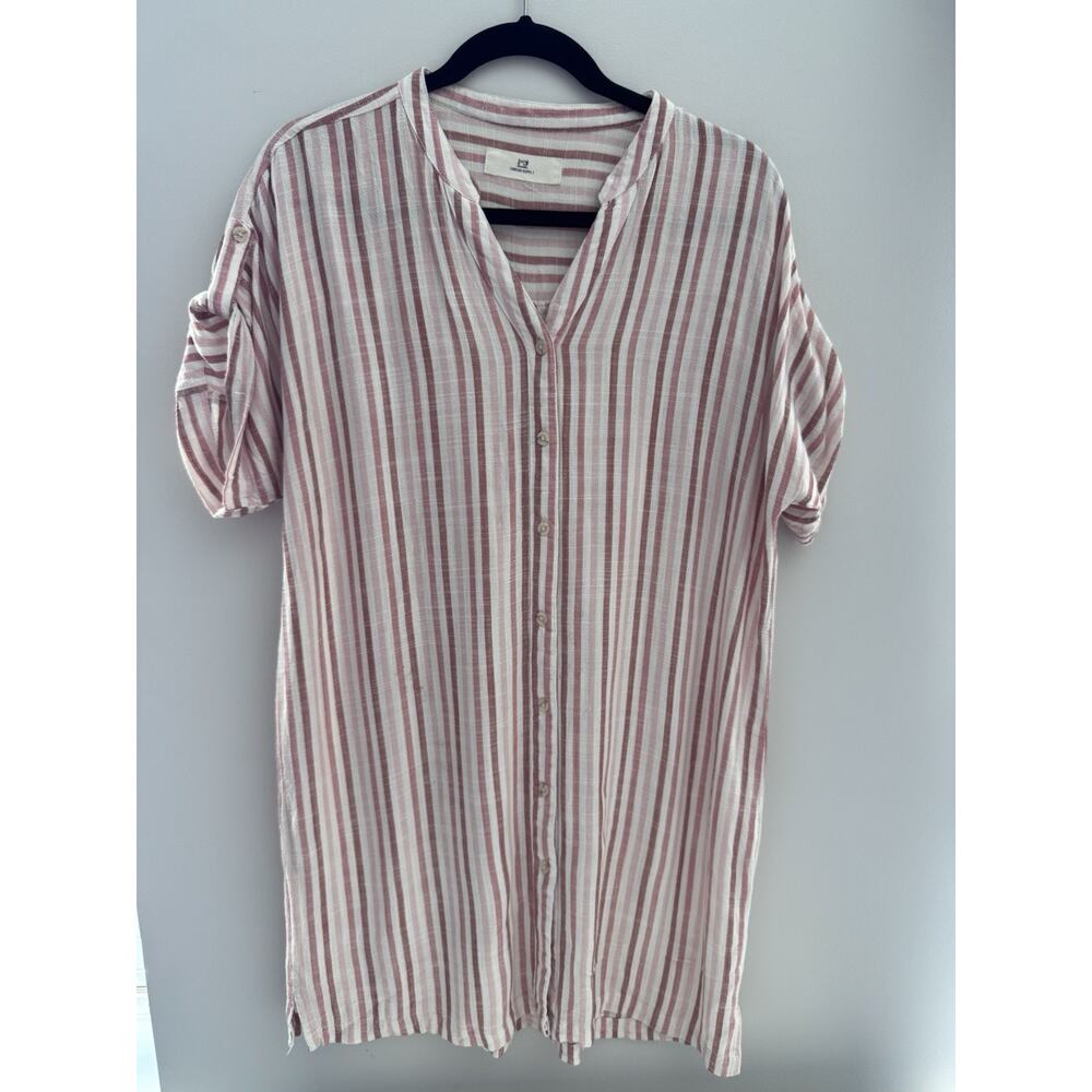 Thread & Supply White and Pink Striped Linen Mini Dress